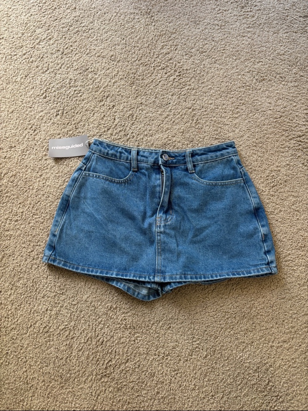 MISSGUIDED Medium Blue Denim High-Rise Jean Skort